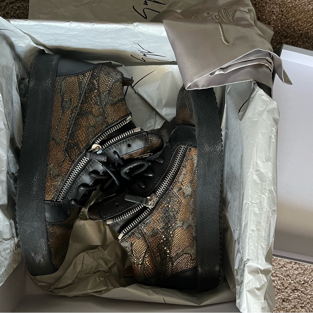 Giuseppe Zanotti Black and Brown High-Top Sneakers